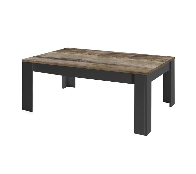 Table Basse Rectangulaire Noir Mat Plateau Aspect Bois Antik - Otello