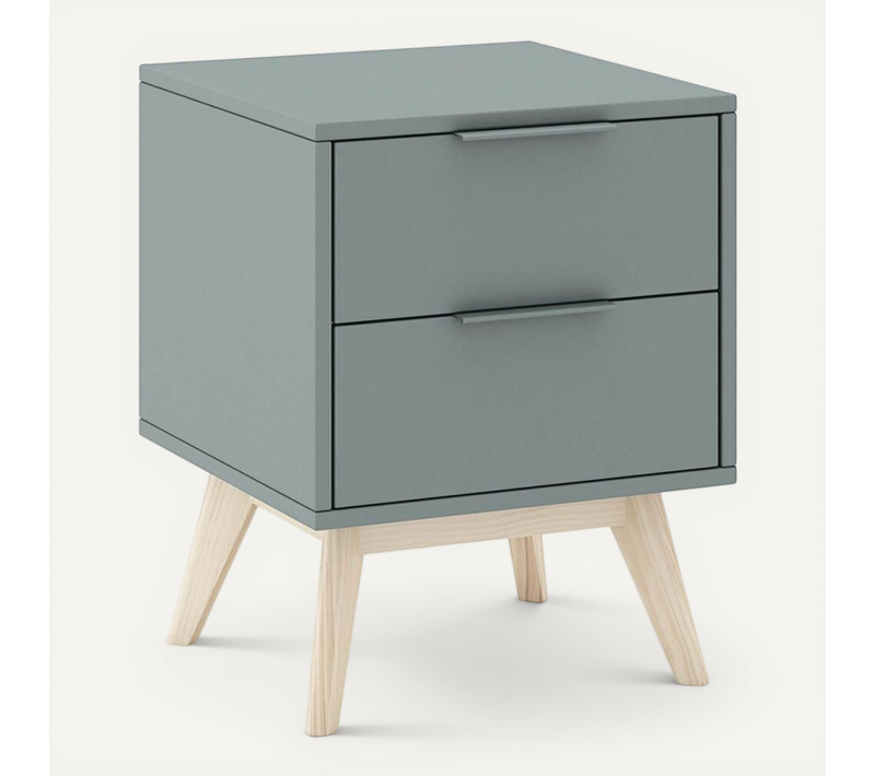 Canaca - Chevet 2 Tiroirs Scandinave Mdf Et Pin Massif Gris Vert
