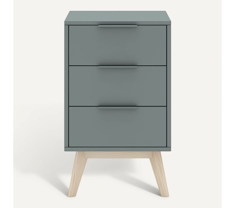 Canaca - Chevet 3 Tiroirs Scandinave Mdf Et Pin Massif Gris Vert