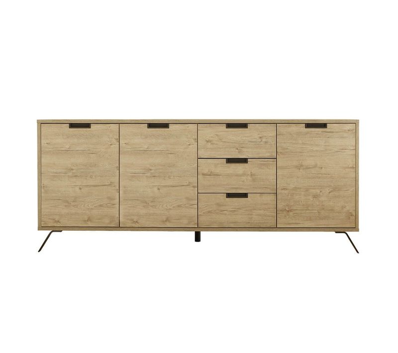 Buffet 3 Portes 3 Tiroirs Aspect Bois Pieds Métal Gris Foncé - Palamo