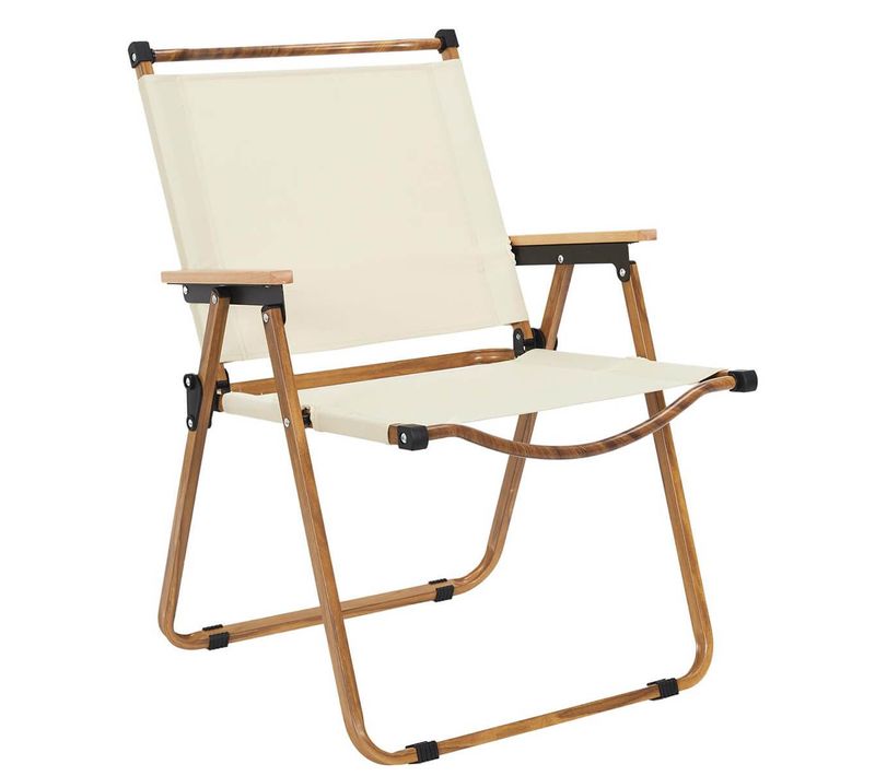 Chaise Pliante De Camping En Métal Imitation Bois Et Toile Beige - Kampa
