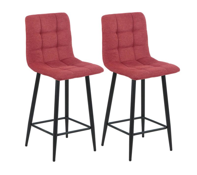 Lot De 2 Tabourets De Bar Tissu Rouge Pieds Métal Gris Anthracite - Ernest