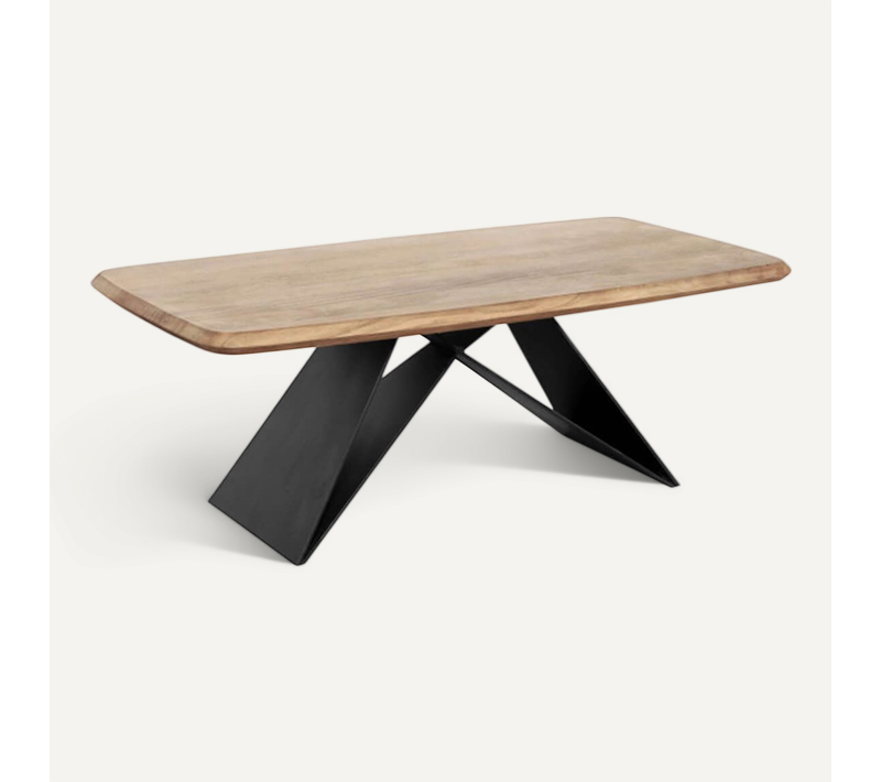 Mylonis - Table Basse Plateau En Acacia Massif Pieds Métal Noir Forme Papillon