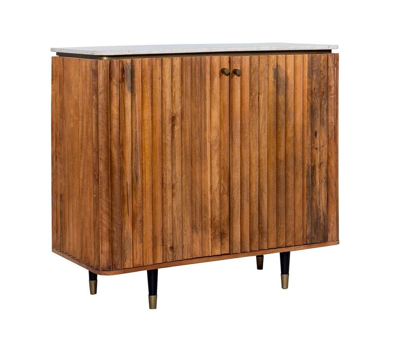 Meuble De Rangement 2 Portes En Manguier Plateau Marbre Pieds Teinté Embout Doré - Jamaris