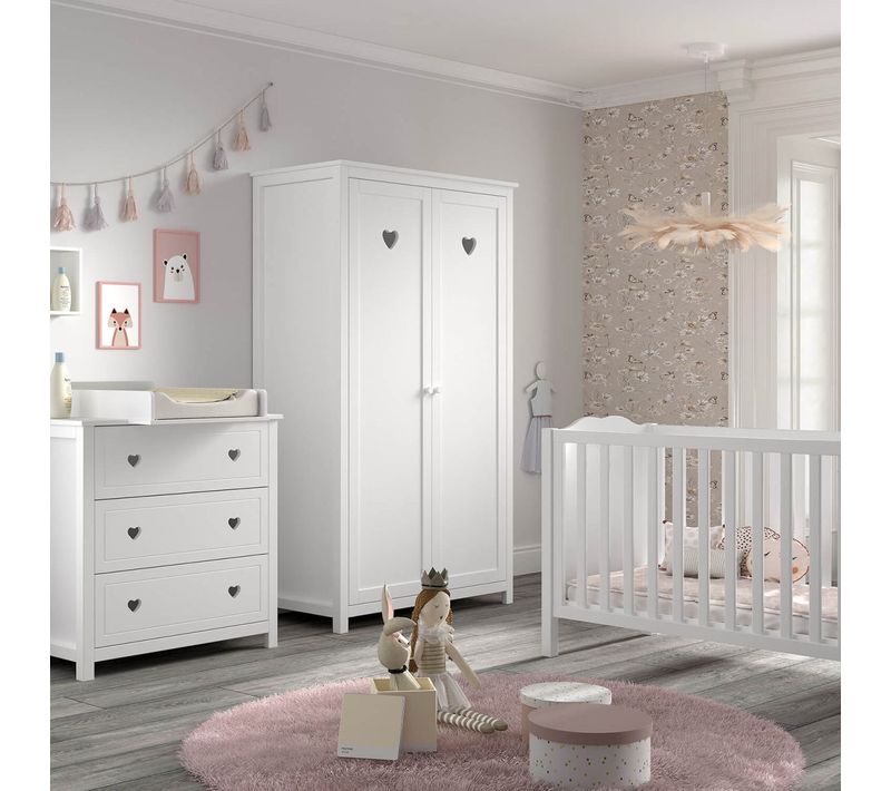 Chambre Bébé Avec Armoire 2 Portes, Commode Et Plan à Langer Laqué Blanc - Milady