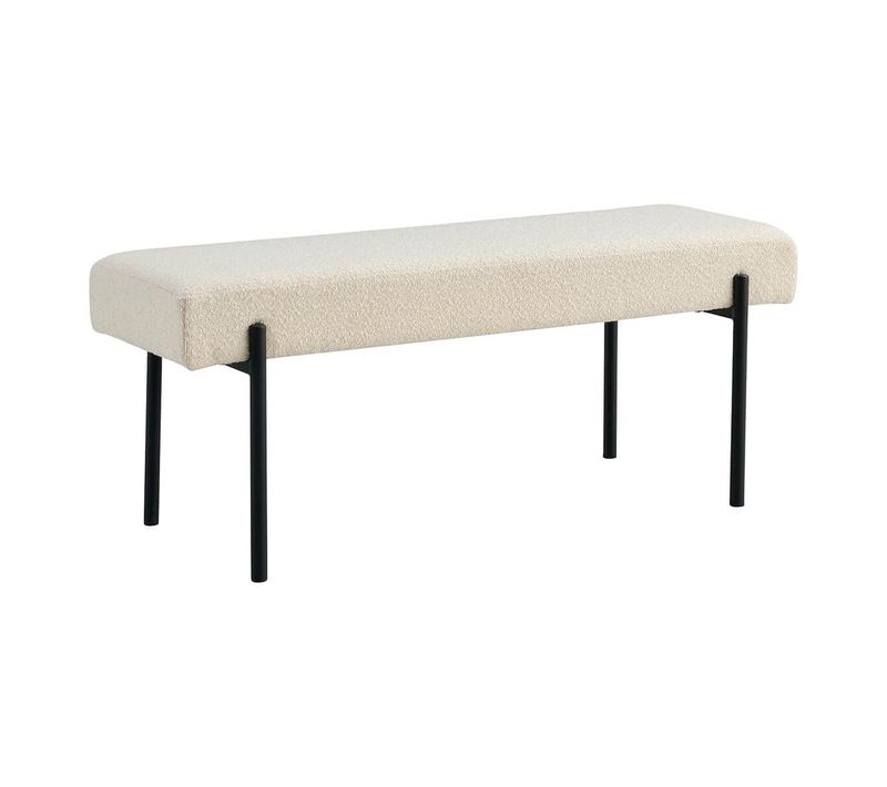 Banc 2 Places Tissu Bouclé Blanc Cassé Et Pieds Métal Noir - Vilony