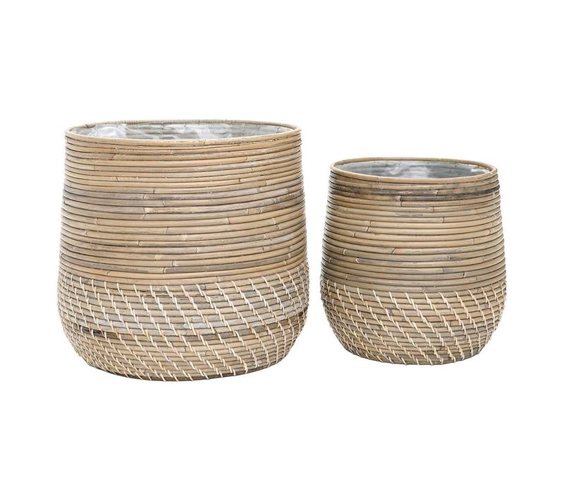 Lot De 2 Cache-pots D.39cm Et D.29cm En Rotin Kubu Tressé - Nalini