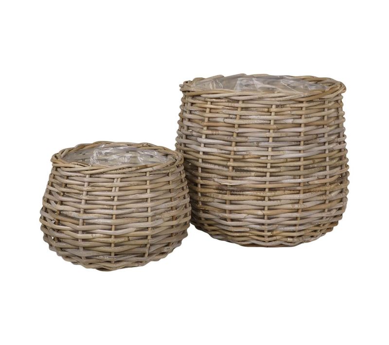 Lot De 2 Cache-pots D.38cm Et D.27cm En Rotin Kubu Tressé - Housnia
