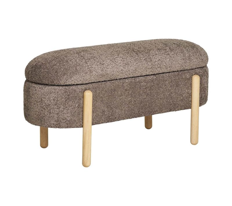 Banc-coffre En Tissu Bouclettes Marron Pieds Bois Naturel - Brenda