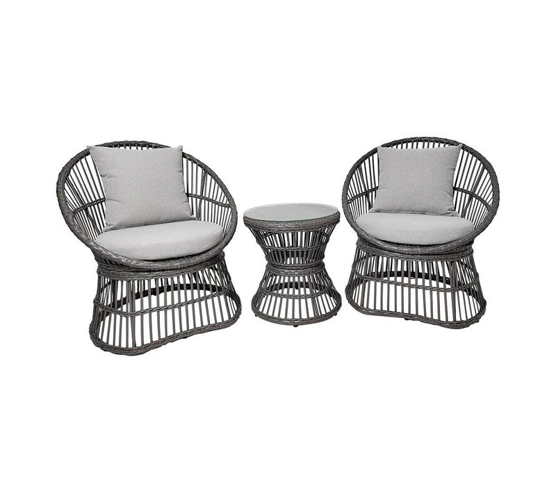 Salon De Jardin 2 Fauteuils Et Table Basse En Rotin Avec Coussins - Irina