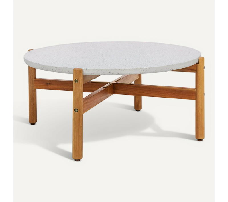 Loriena - Table Basse Ronde D.84,5cm En Acacia Plateau En Terrazzo