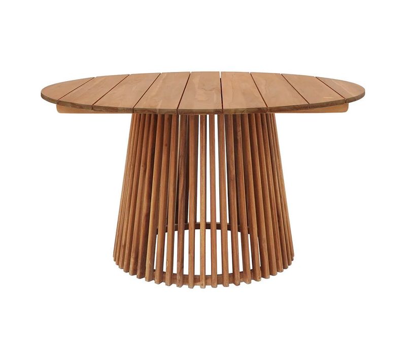 Table Repas De Jardin D.120cm En Teck Massif Pied Central Ajouré - Liricia