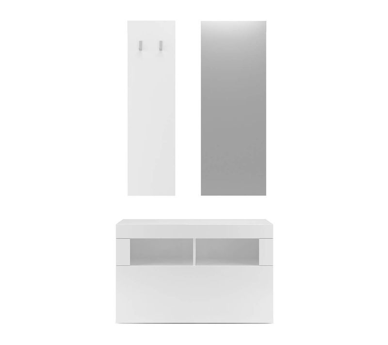 Meuble à Chaussures Avec Miroir Et Portemanteau Muraux Blanc Laqué Weiss - Otello