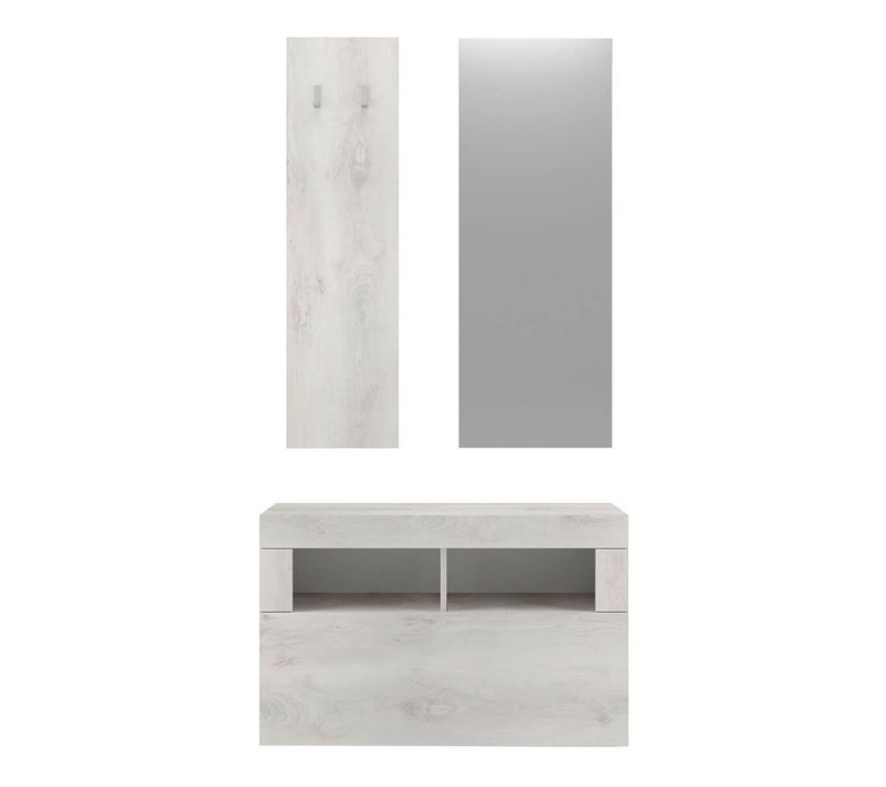 Meuble à Chaussures Avec Miroir Et Portemanteau Muraux Aspect Bois Blanchi - Rovica