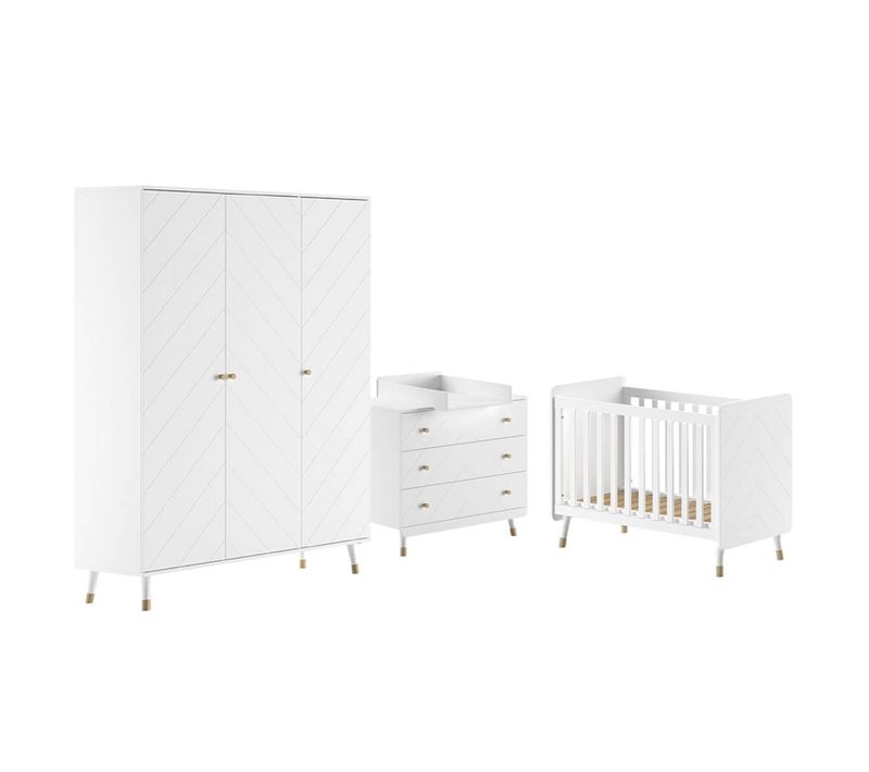 Chambre Avec Lit Bébé Blanc + Table à Langer + Armoire 3 Portes - Tiny White