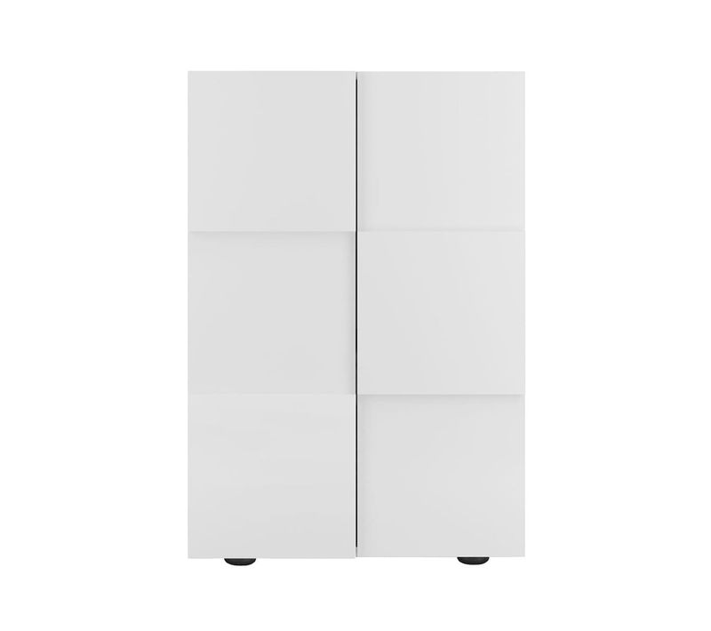 Meuble D'entrée 2 Portes 4 Étagères Blanc Laqué Weiss Relief Damiers - Rebecca