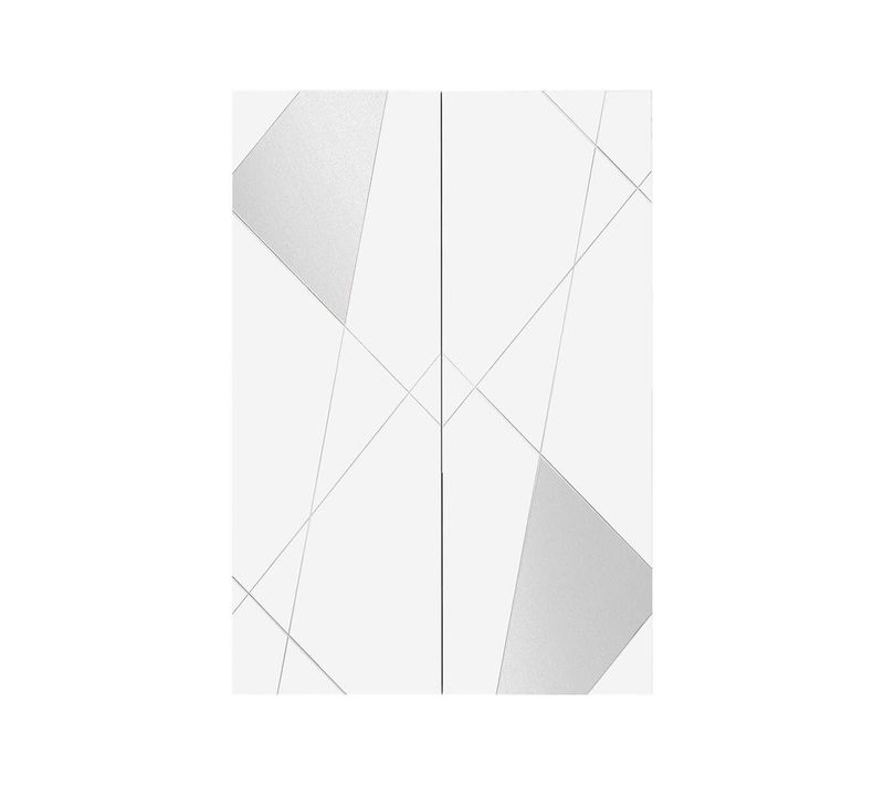 Meuble D'entrée 2 Portes 4 Étagères Blanc Laqué Avec Sérigraphies Et Miroirs - Oriana