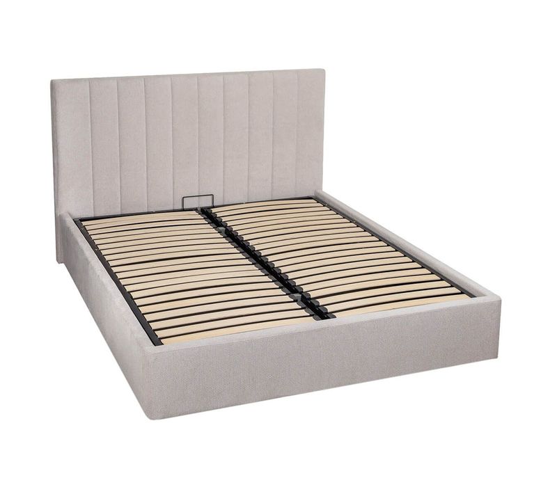 Lit Coffre 140x190cm 22 Lattes Avec Tête De Lit 114cm Tissu Velours Beige - Harvey
