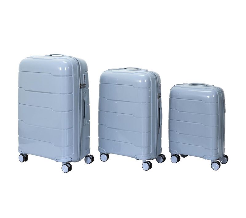 Lot De 3 Valises Bleues Gris (13l-107l) Avec Vanity, Roues Pivotantes 360°, Poignée De Traction