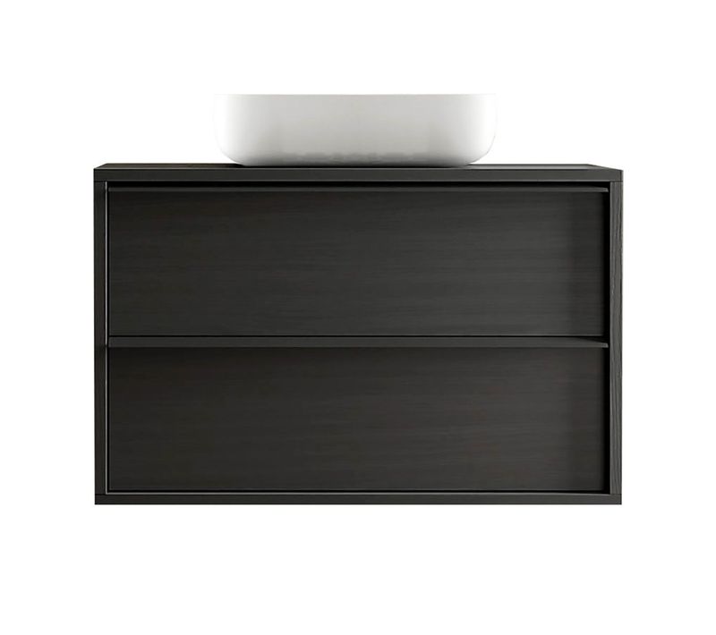 Meuble Vasque 105cm Suspendu 2 Tiroirs Aspect Bois Noir - Teras