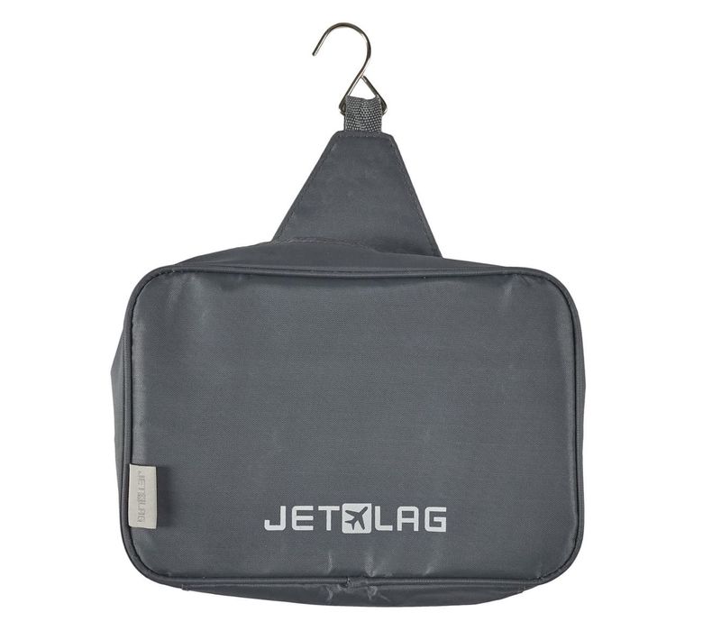 Trousse De Toilette Rectangulaire 18x26cm En Polyestère Gris Avec Son Crochet De Suspension - Hooki