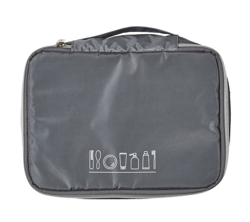 Trousse De Toilette Cosmétique Rectangulaire 19x26cm En Polyestère Gris Avec Ses Séparations Amovib