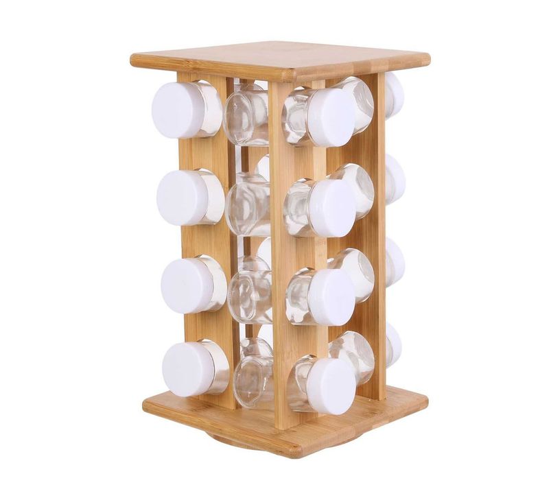 Présentoir à Epices Rotatif En Bambou 16 Pots - Spicy