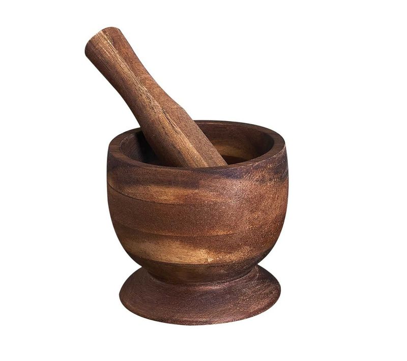 Mortier De Cuisine D.12cm Avec Pilon En Acacia Massif - Tissa