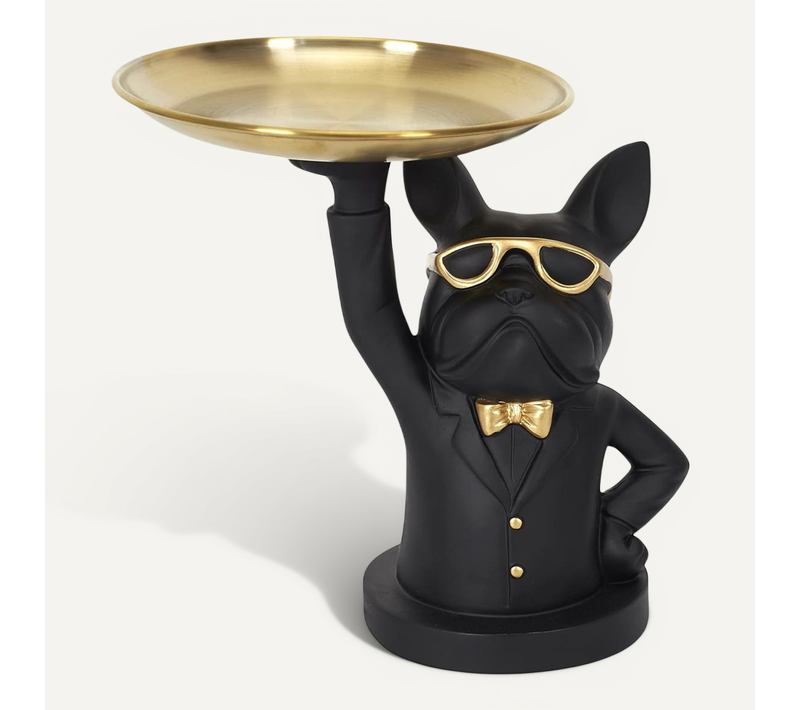 Vide-poche Bulldog Noir Et Or Plateau En L'air - Mania