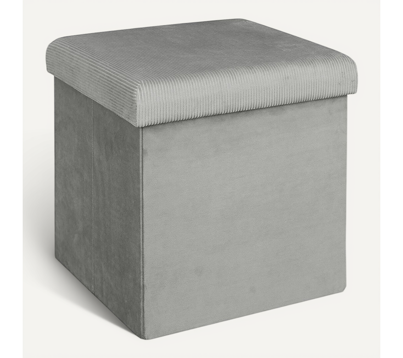 Pouf Coffre Pliable En Velours Côtelé Gris - Neira
