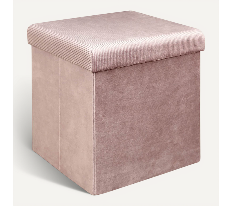 Pouf Coffre Pliable En Velours Côtelé Rose - Neira