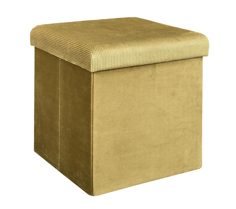 Pouf Coffre Pliable En Velours Côtelé Jaune Moutarde - Neira