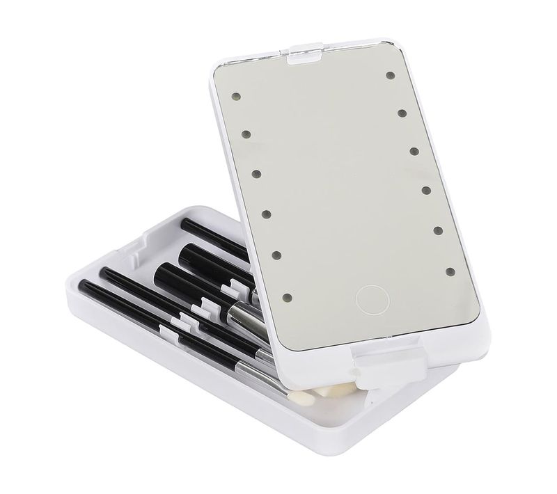 Boîte à Maquillage Miroir Lumineux LED Pivotant + 5 Pinceaux - Anesty