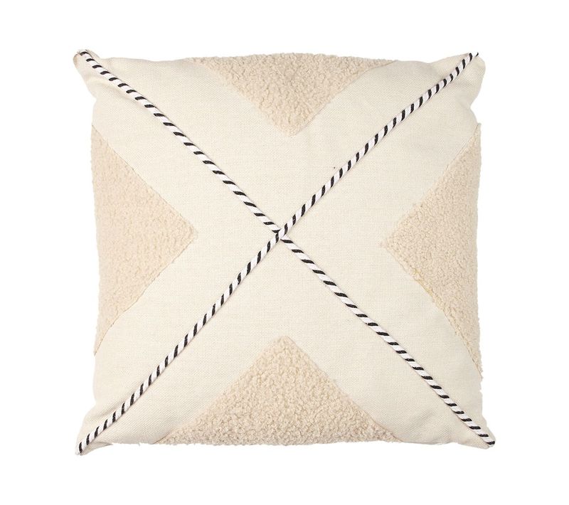 Coussin 40x40cm Avec Tissu Bouclette Beige Et Motif Géométrique Noir Et Blanc - Stacy