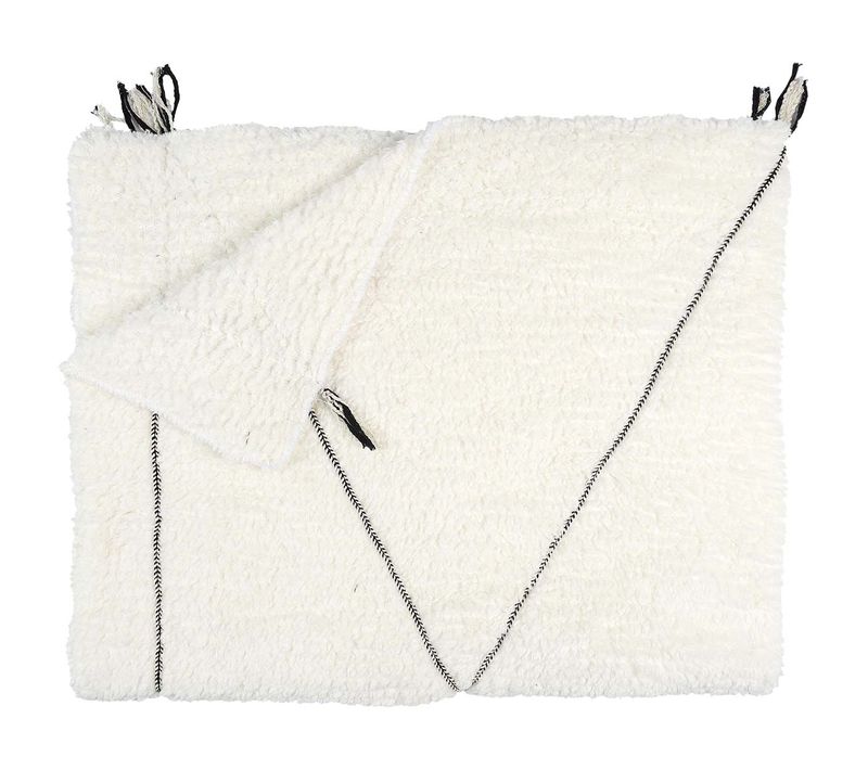 Plaid Sherpa 130x160cm Blanc Motif Géométrique Tressé Noir - Farya