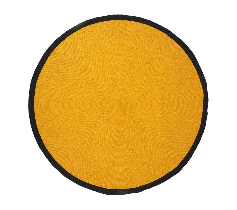 Tapis Rond D.120cm Style Rétro Coton Jaune Moutarde Et Bord Noir - Kitts