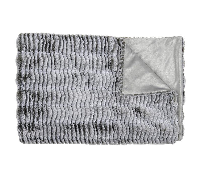 Plaid Ultra Doux 120x150cm Imitation Fourrure Vague Coloris Gris - Fluffy