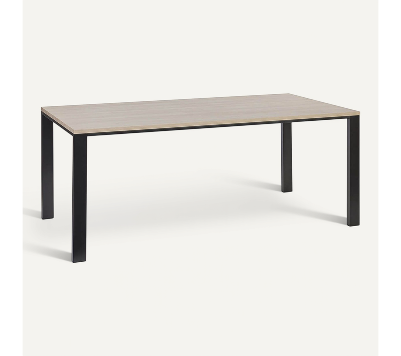 Table Repas 200cm Plateau Aspect Bois Finition Urban Oak Pieds Métal Noir - Bridge