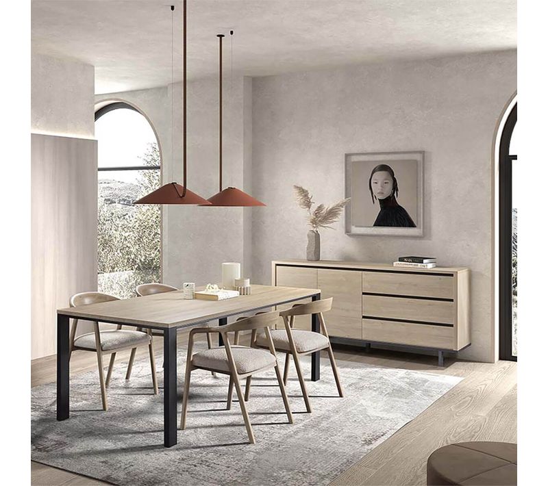 Ensemble Séjour Table Repas 170cm + Buffet Aspect Bois Finition Urban Oak - Bonnie