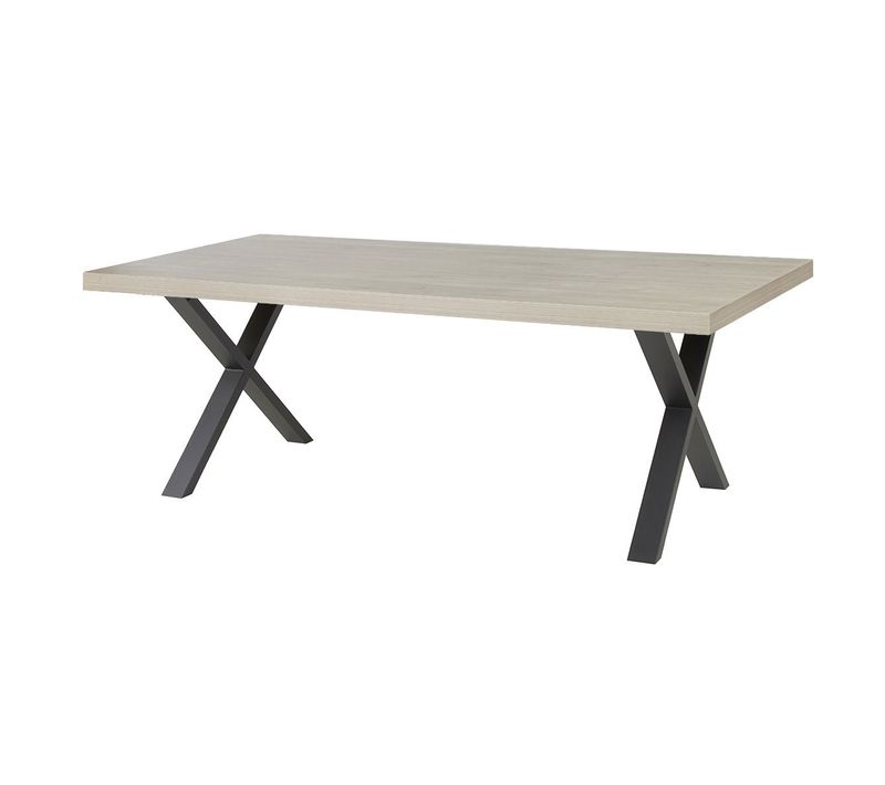 Table Repas 200cm Plateau Aspect Bois Clair Pieds X Métal Noir - Beach