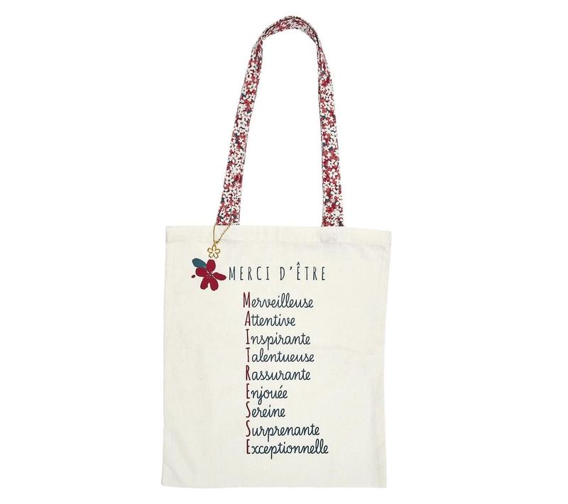 Tote Bag Blanc Et Rouge Avec Message "merci D?être?" (36,5x42 Cm) - Gratida