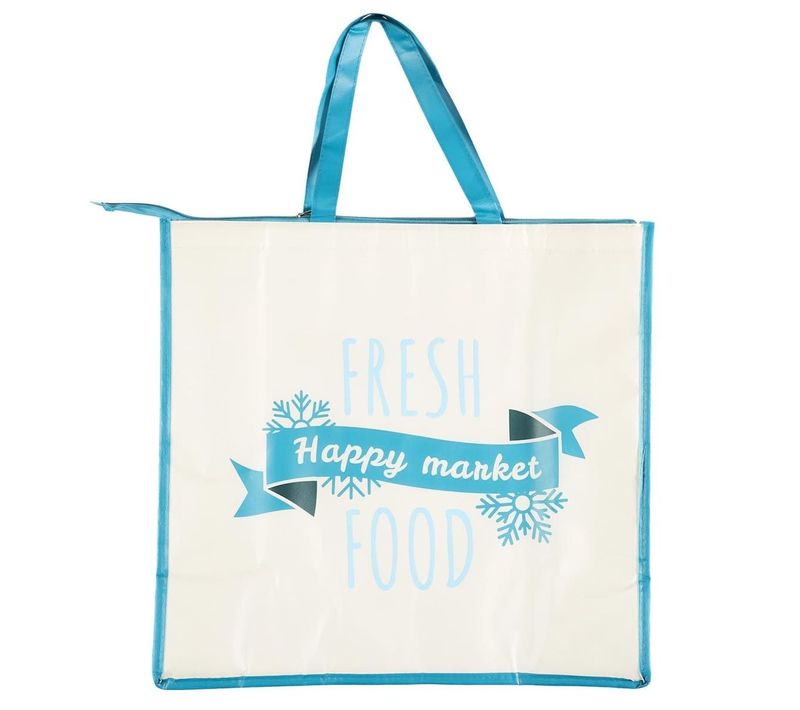 Sac De Courses Isotherme Blanc (45l) Avec Fermeture Zippée Et Message "fresh Good" - Frisca