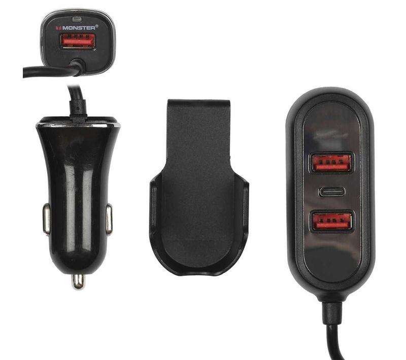 Chargeur Voiture Banquette Arrière 4 En 1 Câble 1m50 + 1 Pince -
