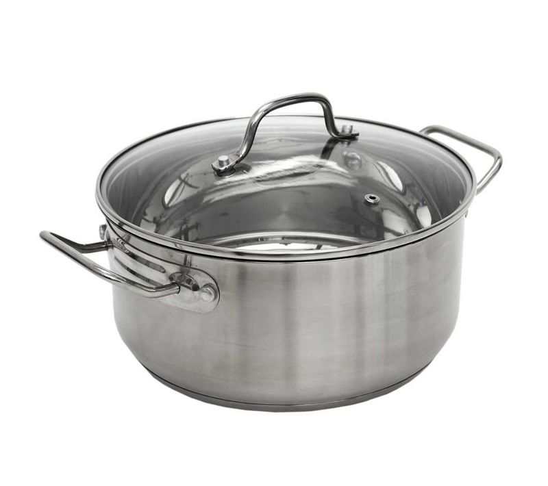 Faitout En Inox Avec Couvercle En Verre 28cm Inox, Tous Feux, Lave-vaisselle, Cuisson Homogène -