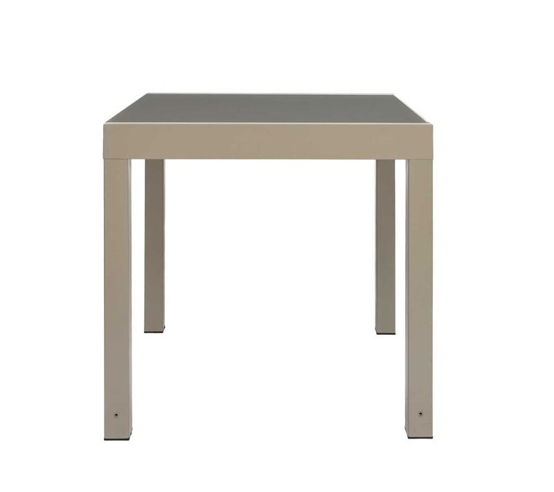 Table De Jardin Extensible 80x80/160 En Aluminium Beige Et Plateau En Verre Trempé - Arius