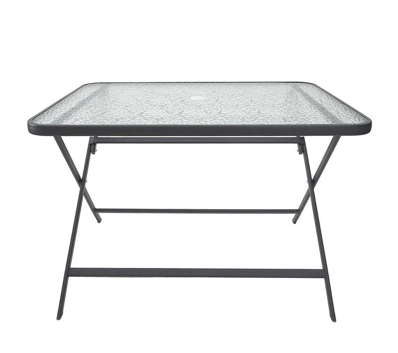 Table Pliante En Métal Anthracite Et Plateau En Verre Trempé - Christina