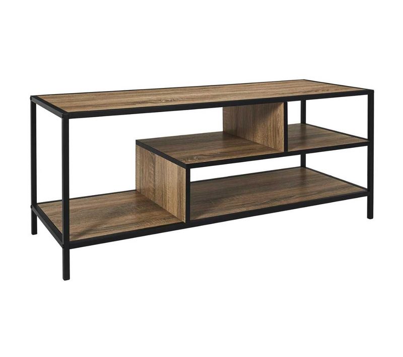 Banc TV En Métal Noir Et Plateaux Aspect Bois - Eddy