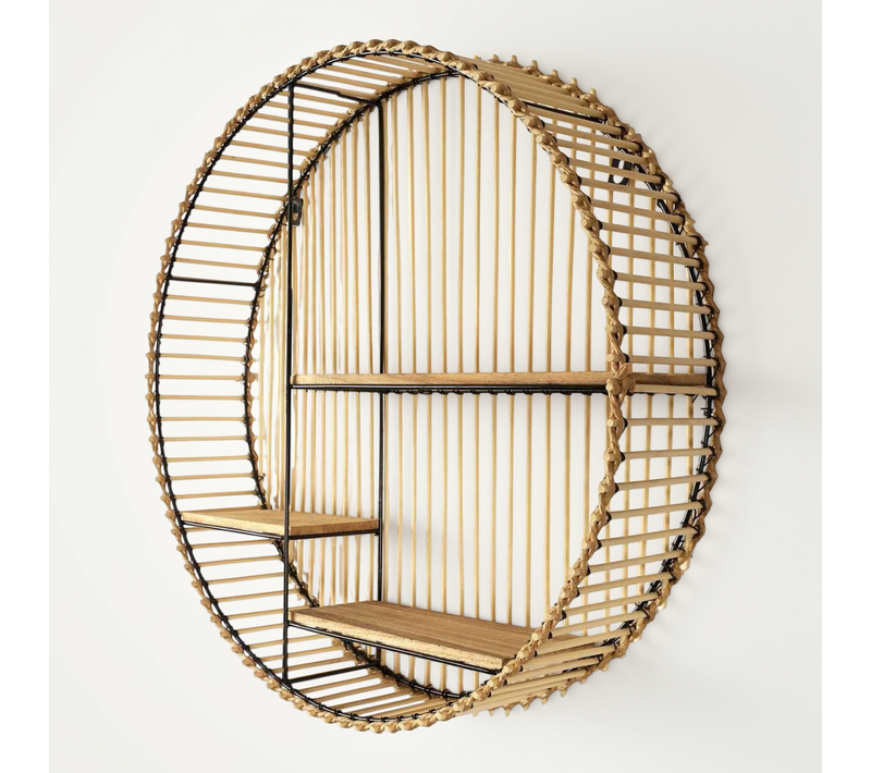 Etagère Murale Ronde En Bambou Et Métal Plateau Bois - Saphir
