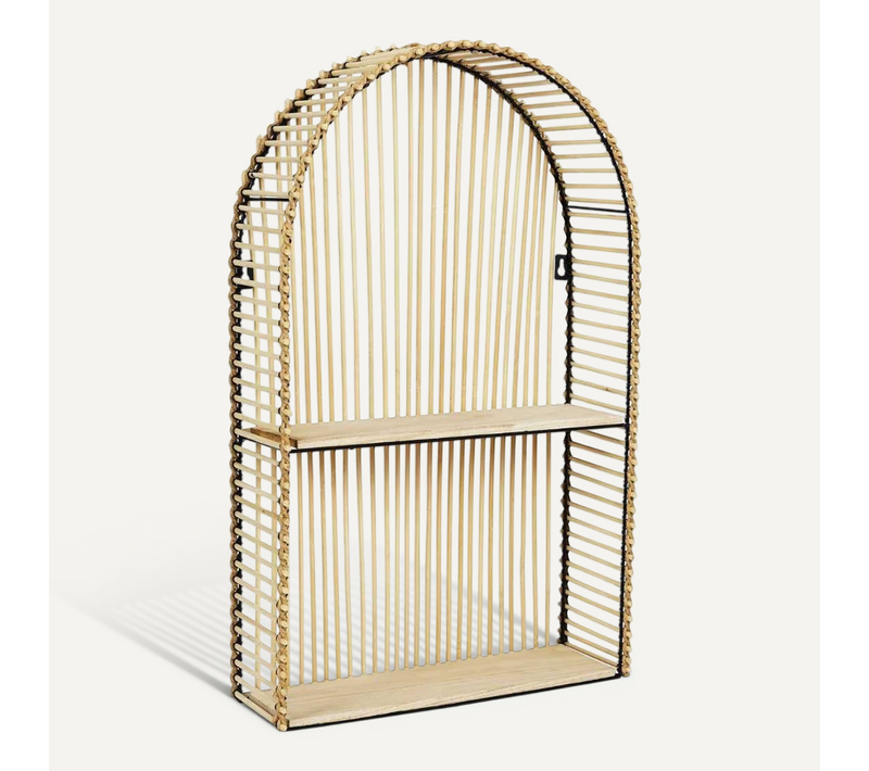 Etagère Murale Arrondie Fenêtre En Bambou Et Métal Plateau Bois - Saphir