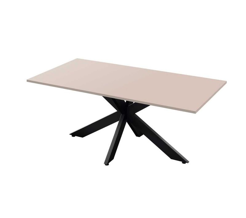 Table Repas Plateau Laqué Beige Pieds Araignée En Métal Noir - Athena